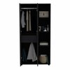 Tuhome Misuri Wardrobe Armoire with Double Door. Drawer. Metal Rods. and Open Shelves-Black CLW9089